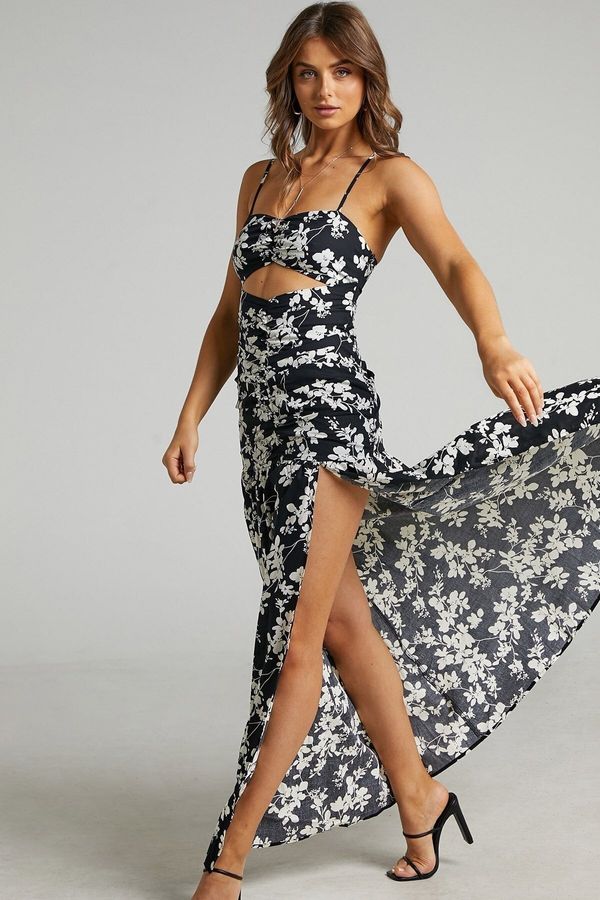 Madmext Madmext Black Long Patterned Low-cut Women's Dress