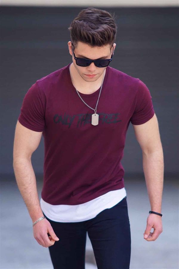 Madmext Madmext Claret Red Men's Printed T-Shirt 4597