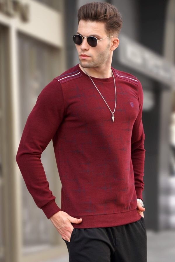 Madmext Madmext Claret Red Patterned Crewneck Knitwear Sweater 5968