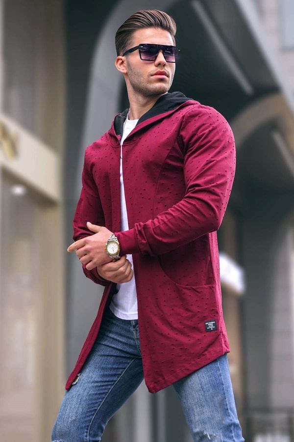 Madmext Madmext Claret Red Ripped Detailed Cardigan 4093