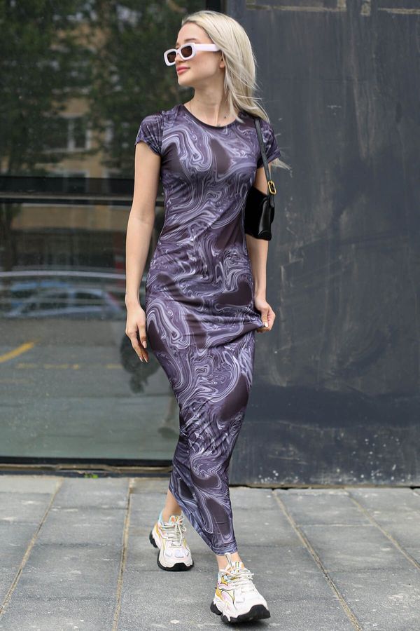 Madmext Madmext флот синьо вратовръзка боя модел дълга рокля