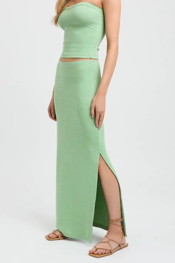 Madmext Madmext Green Basic Women's Long Skirt With Slit Detail