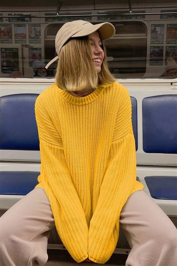 Madmext Madmext Mad Girls Yellow Oversize Sweater