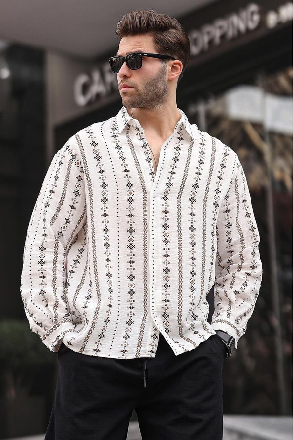 Madmext Madmext Men's Brown Patterned Long Sleeve Shirt 6734