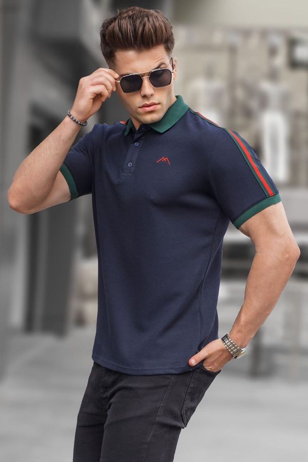 Madmext Madmext Navy Striped Sleeves Polo Neck T-Shirt 5888