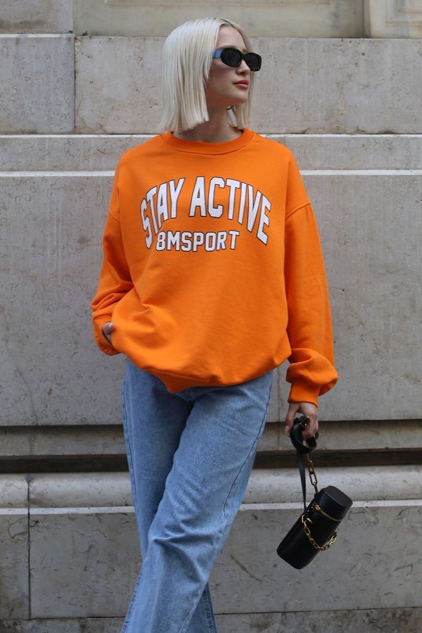 Madmext Madmext Orange Printed Oversized Women's Sweatshirt