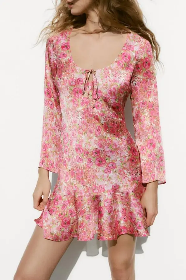 Madmext Madmext Pink Flower Patterned Dress