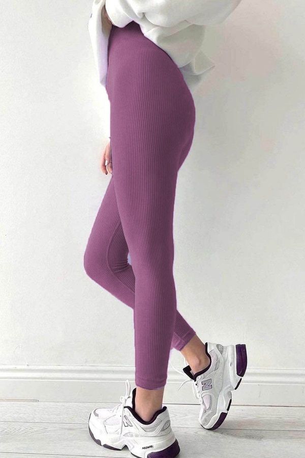 Madmext Madmext Purple High Waist Women's Ribbed Leggings