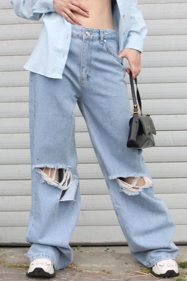 Madmext Madmext синьо редовни годни жените изтръгнат подробно Жан