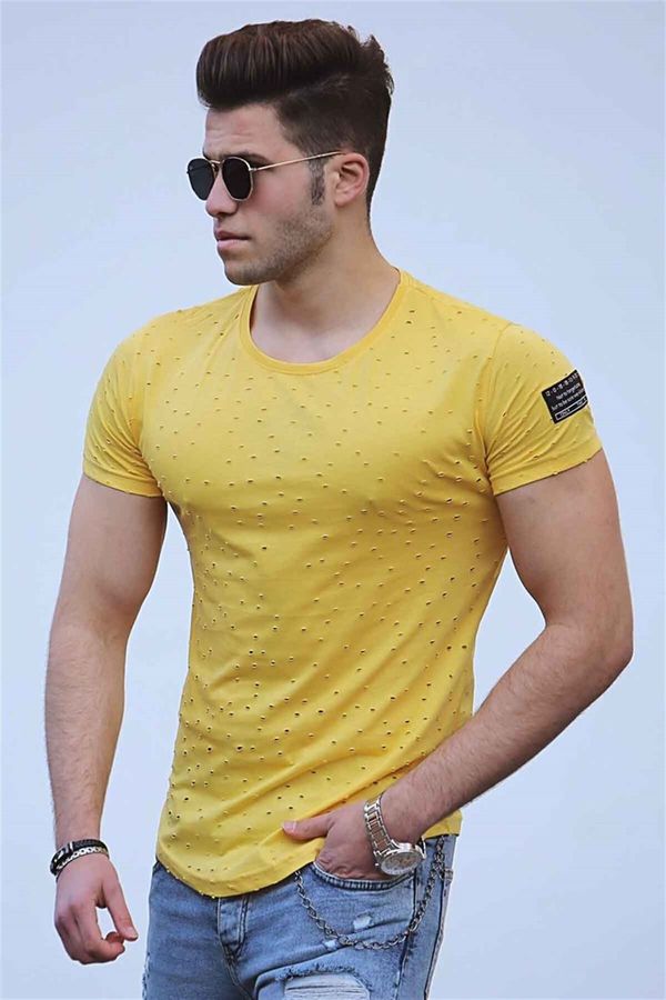 Madmext Madmext Torn Detailed Yellow T-Shirt 2883