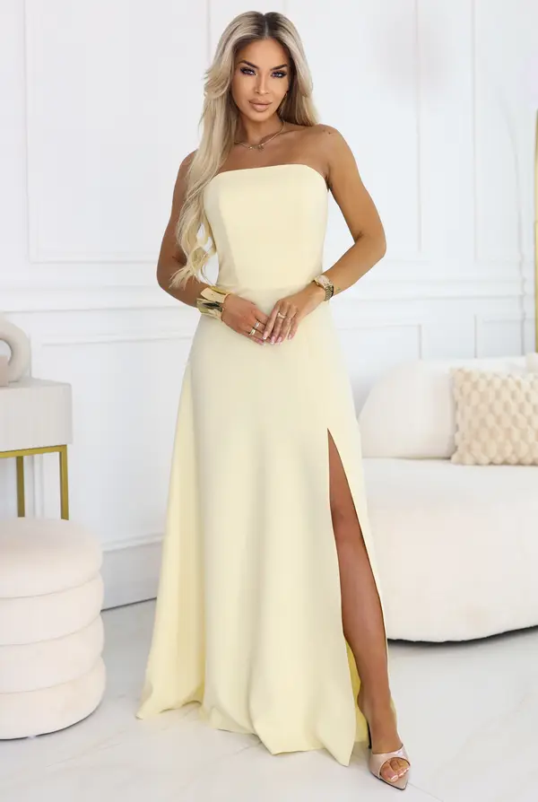 NUMOCO Макси рокля Елара с корсет и цепка, жълта
