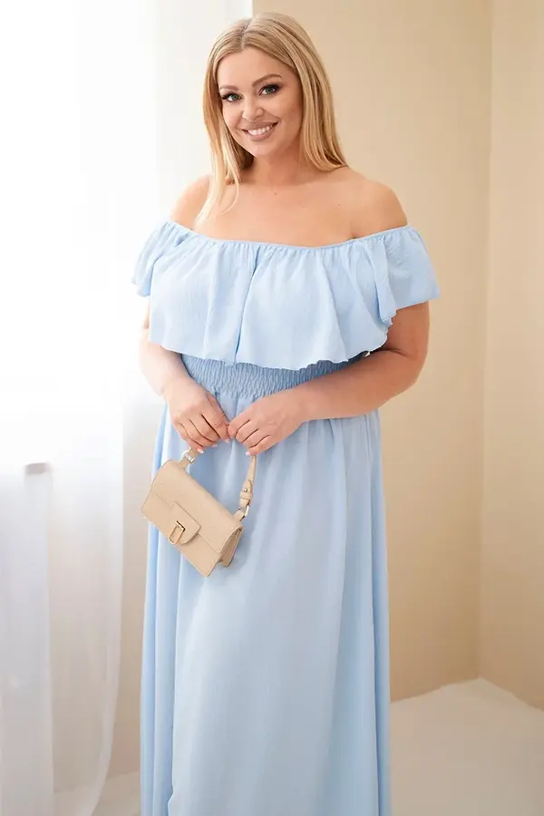 Kesi Włoski Макси рокля Kesi с волан и ластик на талията - синя