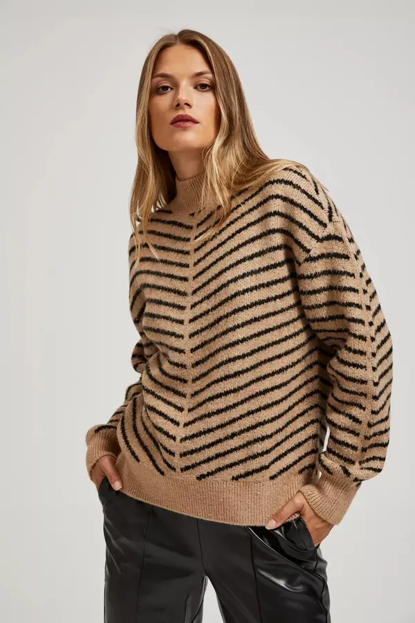 Marisse Marisse Beige And Black Striped Sweater