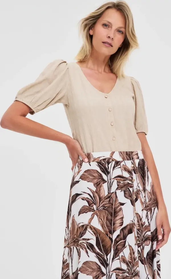 Marisse Marisse Beige Blouse With Puffed Sleeves