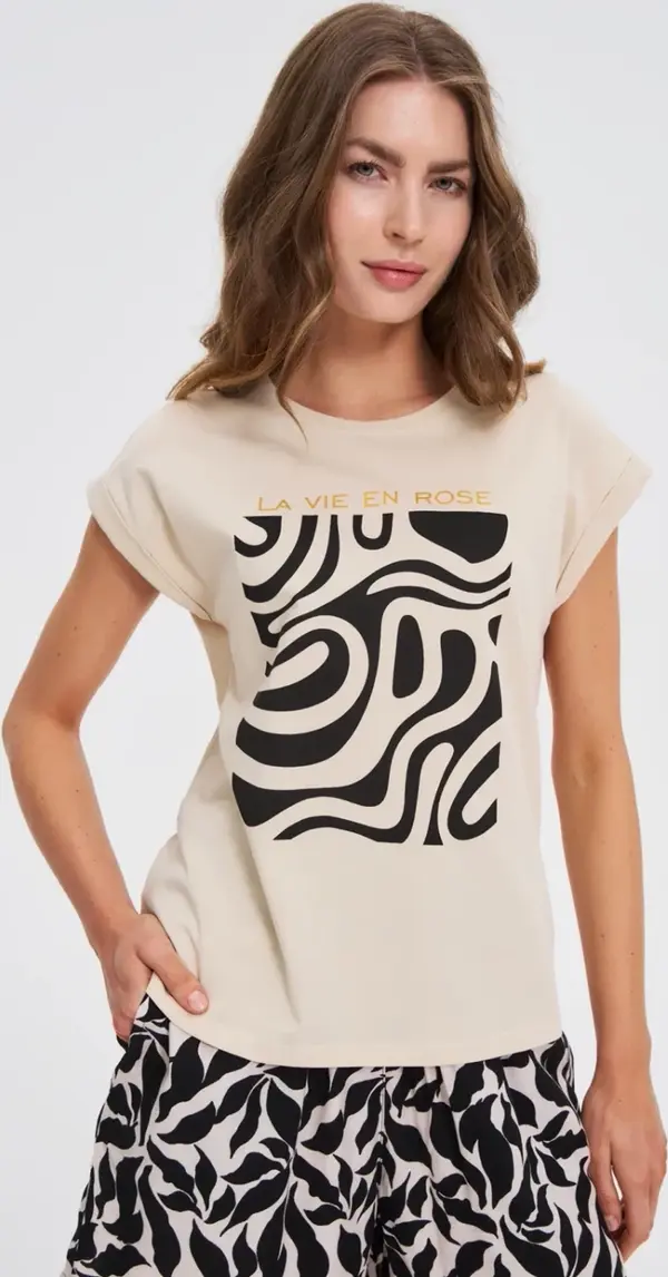 Marisse Marisse Beige T-Shirt With Geometric Print