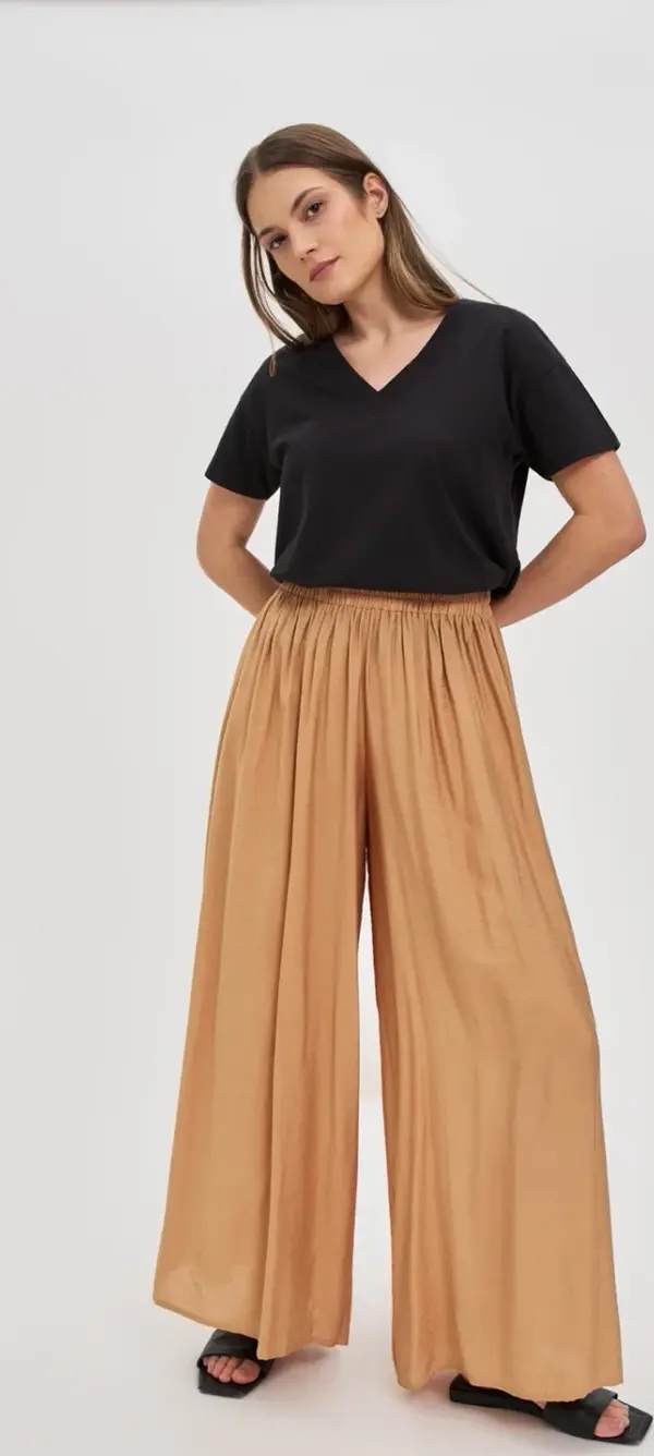 Marisse Marisse Beige Viscose Wide-Leg Trousers