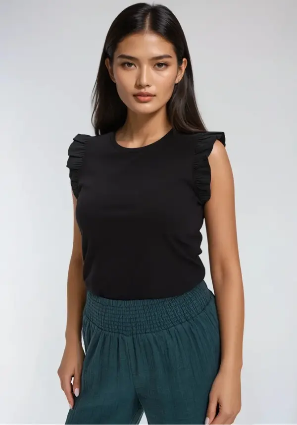 Marisse Marisse Black Blouse With Ruffles On The Shoulders