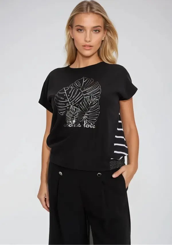 Marisse Marisse Black Cotton Blouse With Print