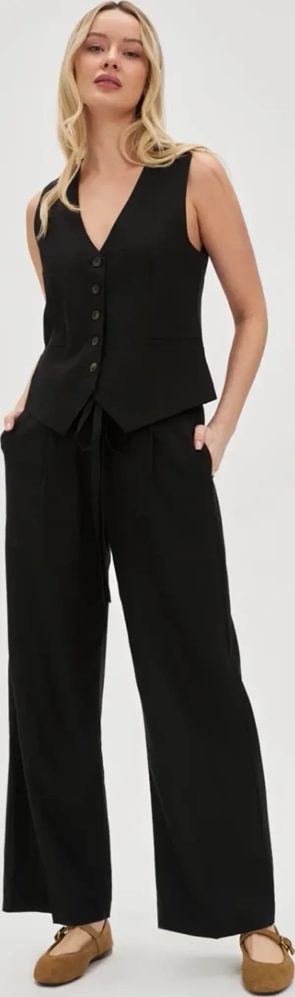Marisse Marisse Black Linen Wide-Leg Trousers