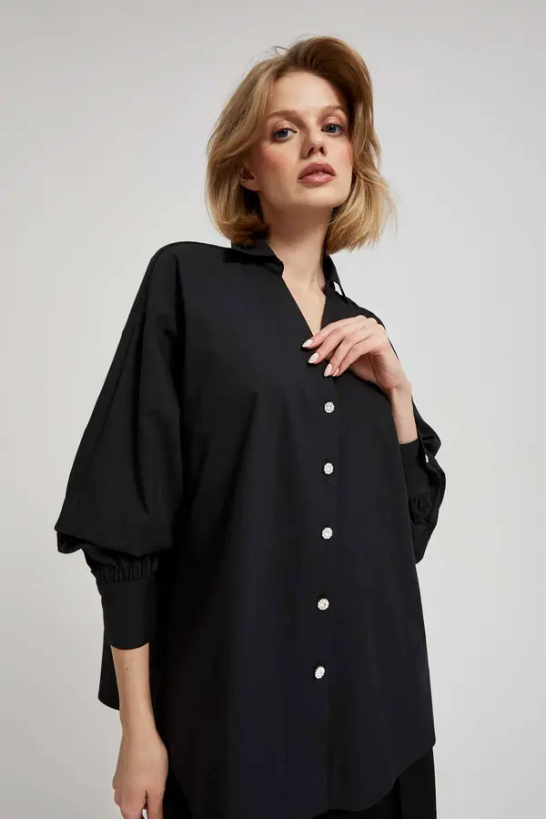Marisse Marisse Black Shirt With Decorative Buttons And Puffed Sleeves