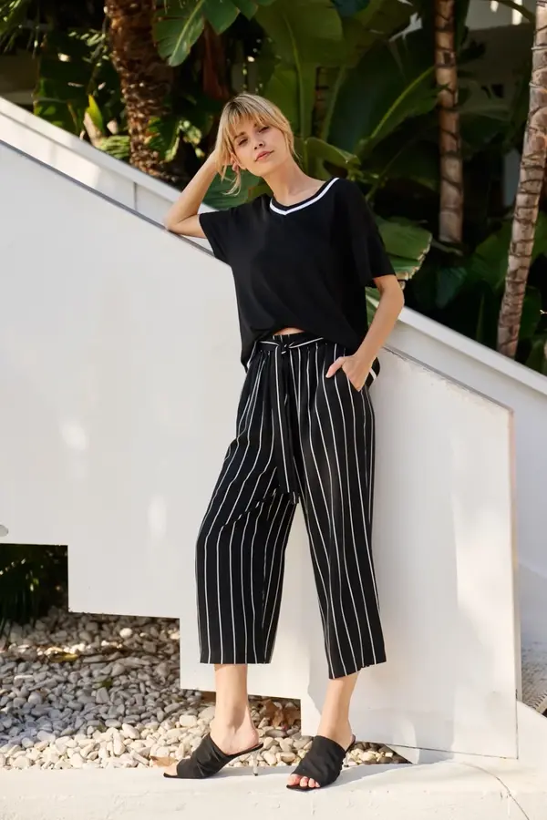 Marisse Marisse Black Striped Culottes