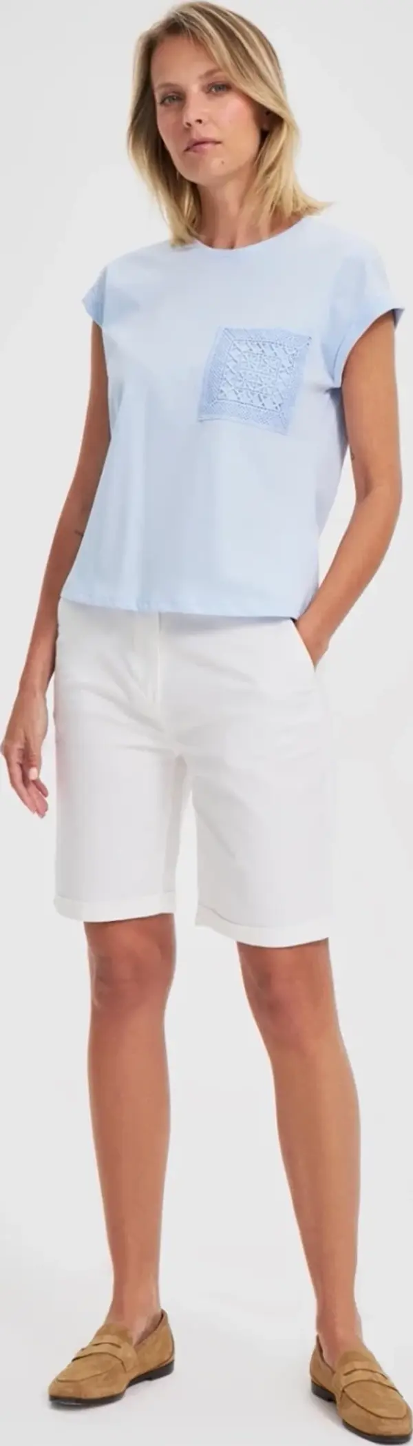 Marisse Marisse Blue Cotton T-Shirt With Pocket