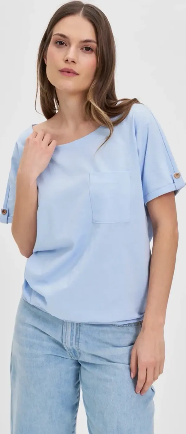 Marisse Marisse Blue Cotton T-Shirt With Pocket