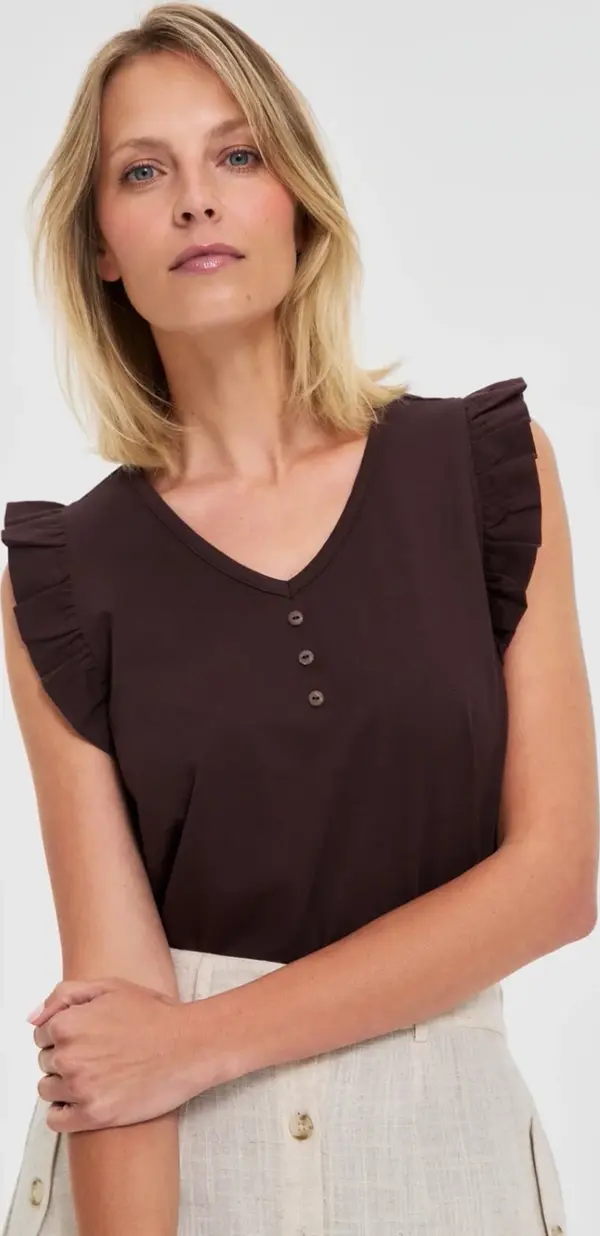 Marisse Marisse Brown Blouse With Ruffles On The Shoulders