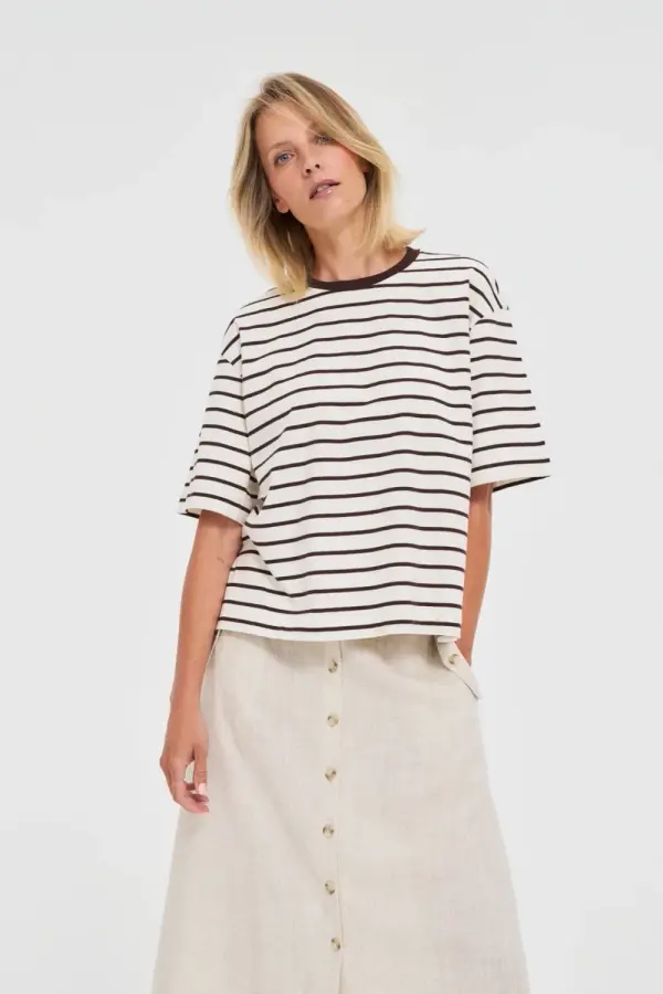 Marisse Marisse Brown Striped Oversize T-Shirt