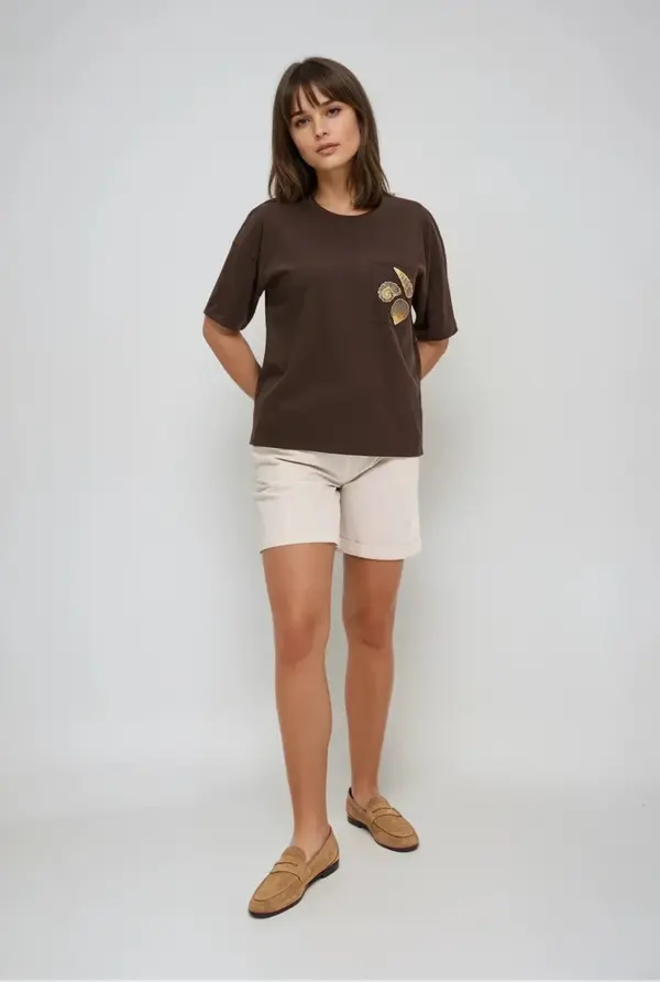 Marisse Marisse Brown T-Shirt With A Hat On The Pocket