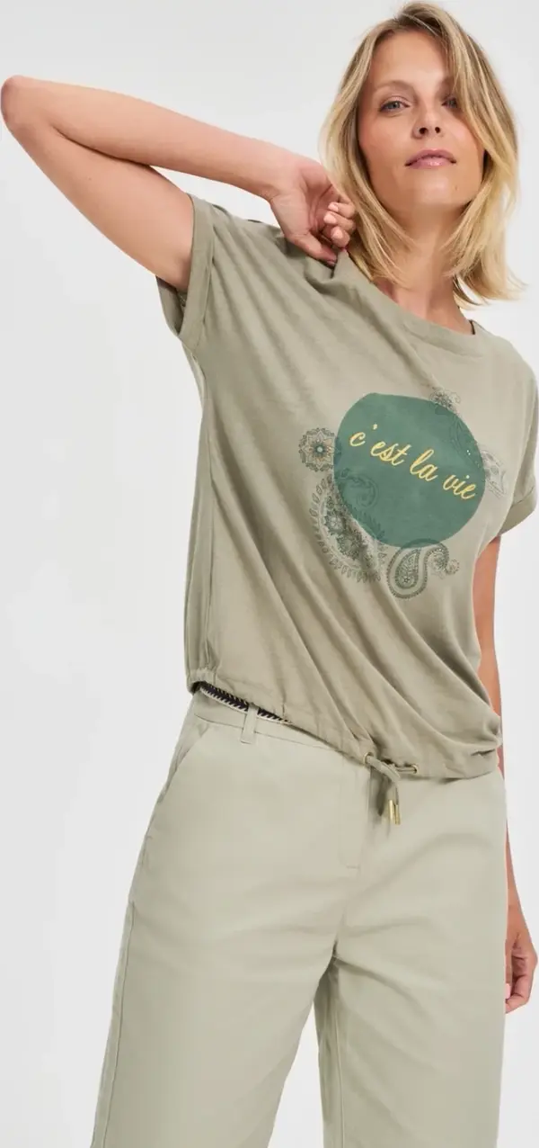 Marisse Marisse Cotton Blouse With Olive Print