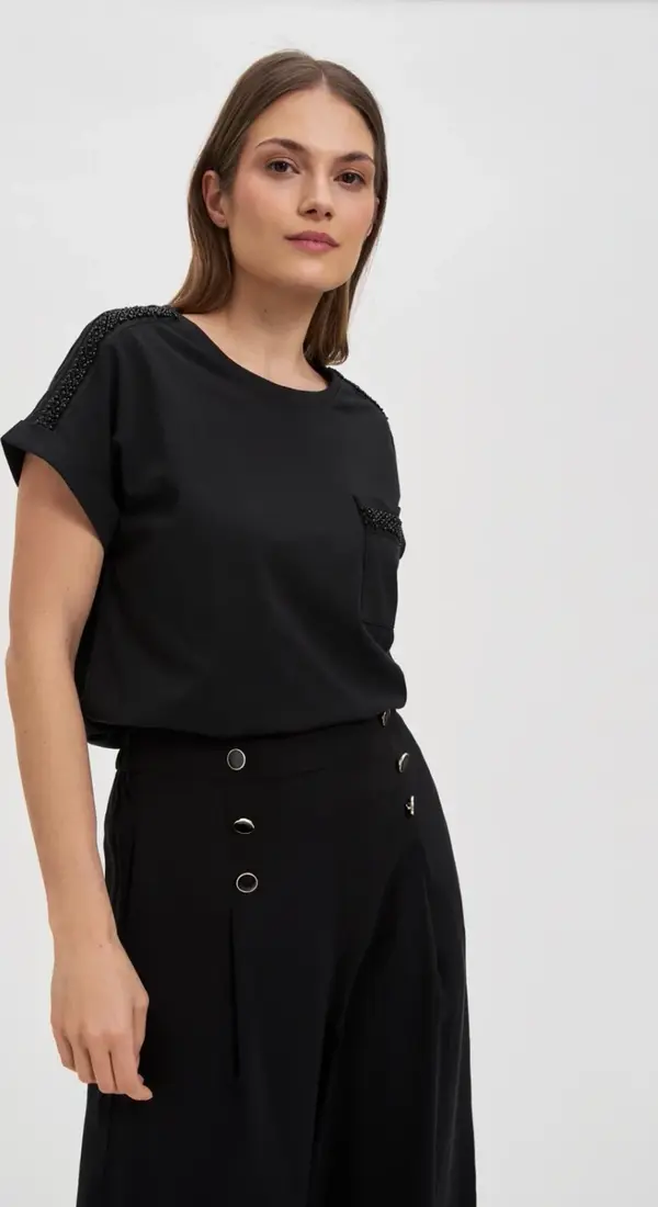 Marisse Marisse Cotton T-Shirt Decorated With Beads, Black