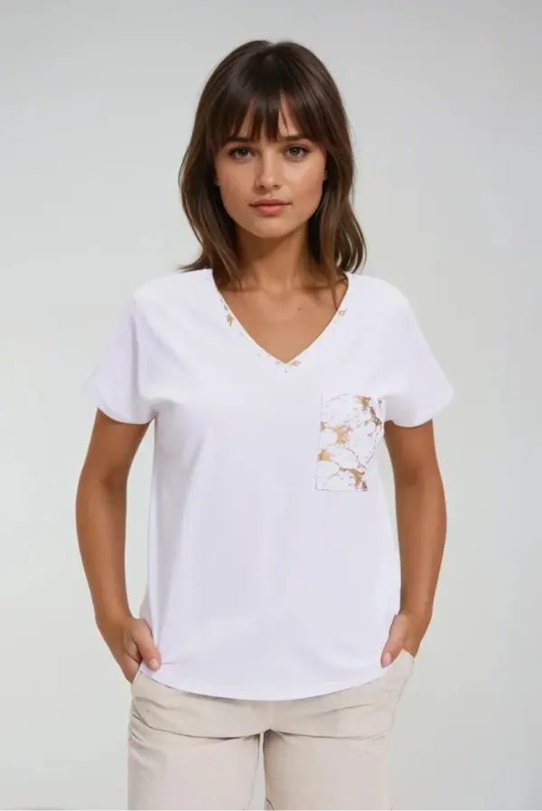 Marisse Marisse Cotton T-Shirt With Decorative Pocket, White