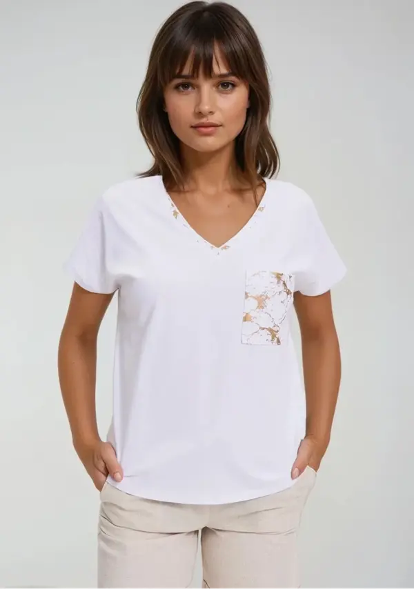 Marisse Marisse Cotton T-Shirt With Decorative Pocket, White