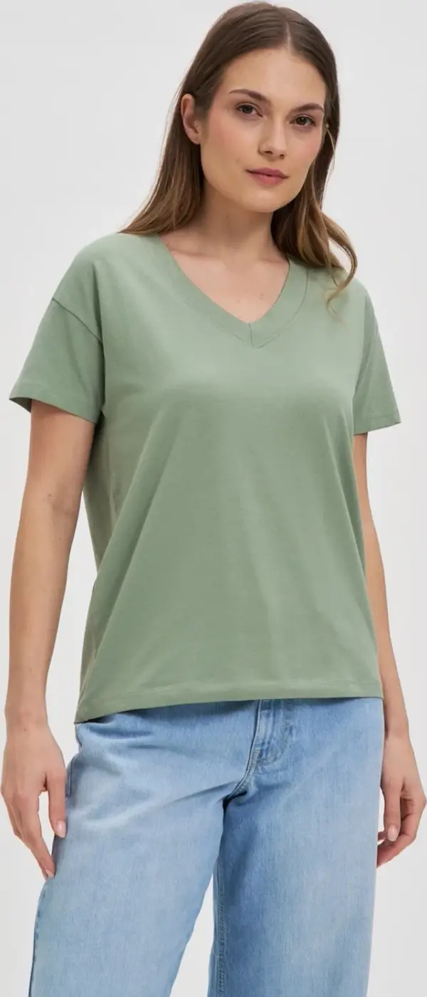 Marisse Marisse Cotton V-Neck T-Shirt In Olive Green