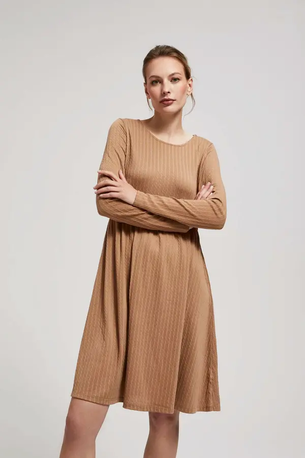 Marisse Marisse Dark Beige Dress With Long Sleeves And A Flared Bottom