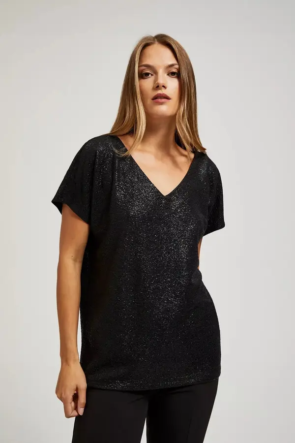 Marisse Marisse Elegant V-Neck Blouse Made Of Shiny Black Fabric