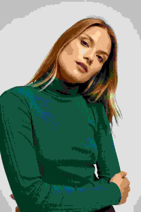 Marisse Marisse Emerald Ribbed Turtleneck Blouse