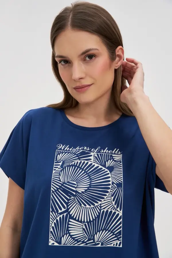 Marisse Marisse Navy Blue Cotton Blouse With Print