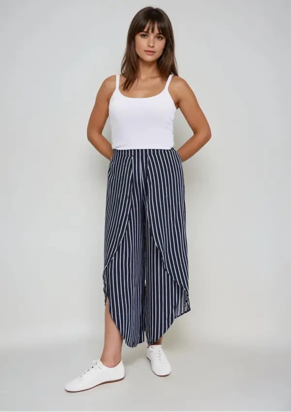 Marisse Marisse Navy Blue Striped Culottes