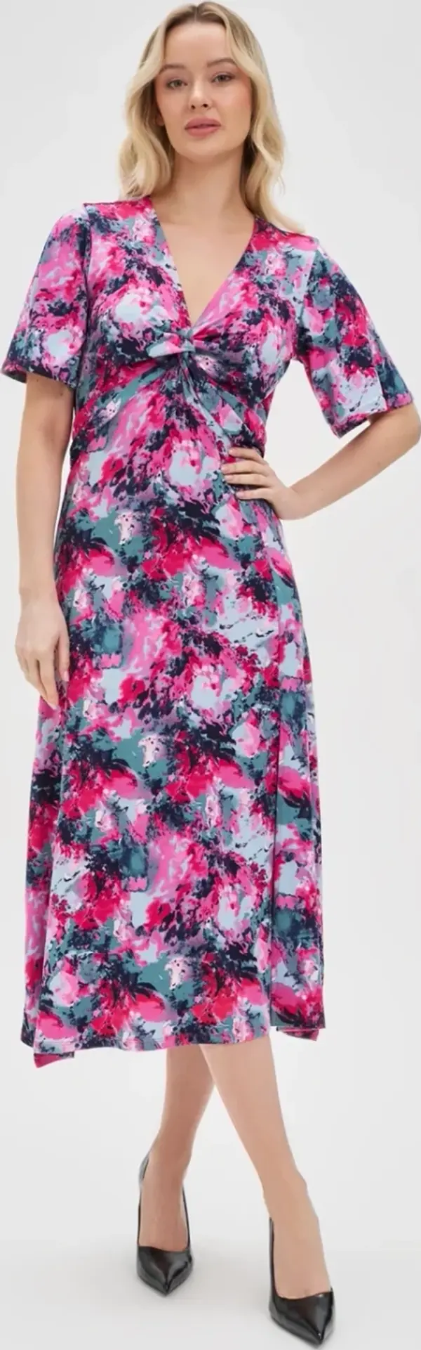 Marisse Marisse Patterned Fuchsia Dress With A Neckline