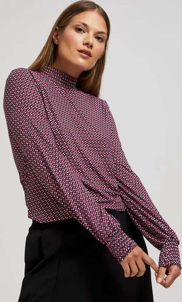 Marisse Marisse Patterned Fuchsia Turtleneck Blouse
