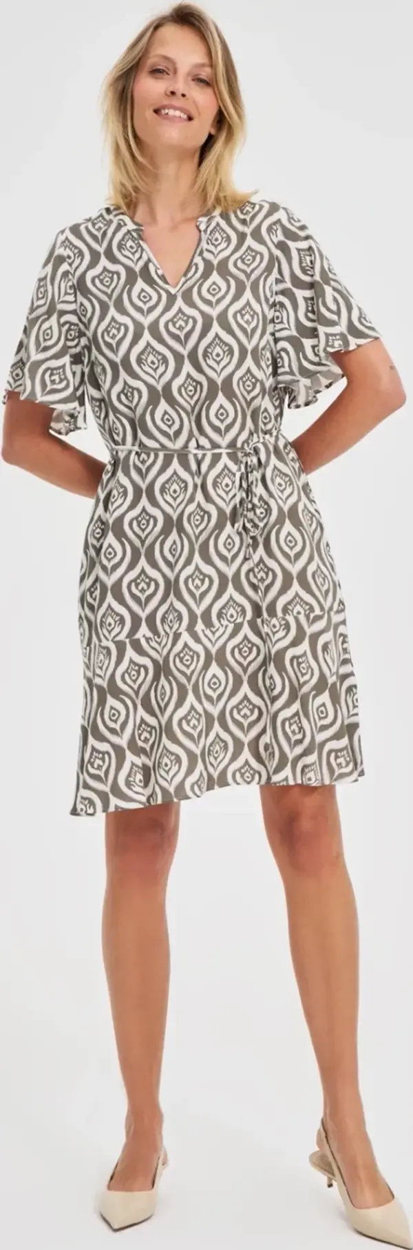 Marisse Marisse Patterned Olive Dress