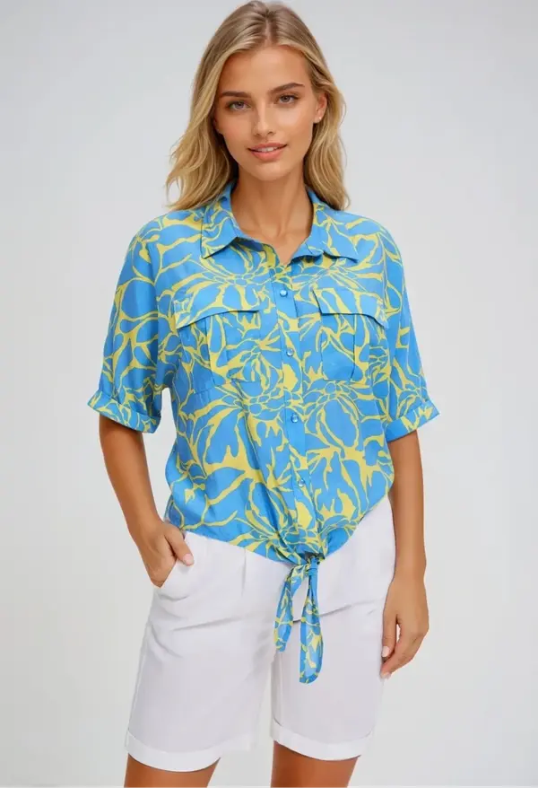 Marisse Marisse Patterned Shirt With Ties, Yellow