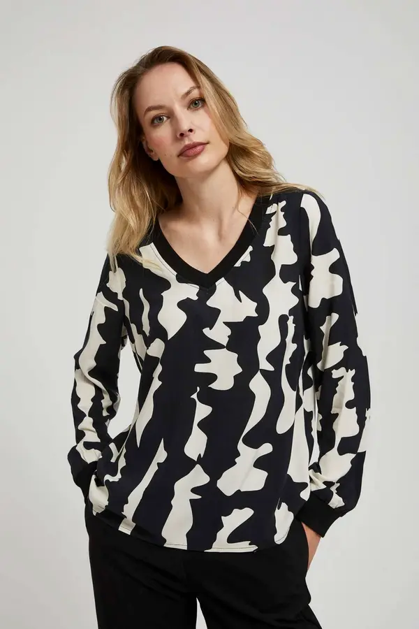 Marisse Marisse Patterned V-Neck Shirt, Black