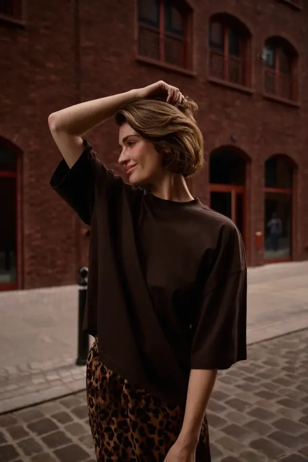 Marisse Marisse Plain Oversize Brown Blouse