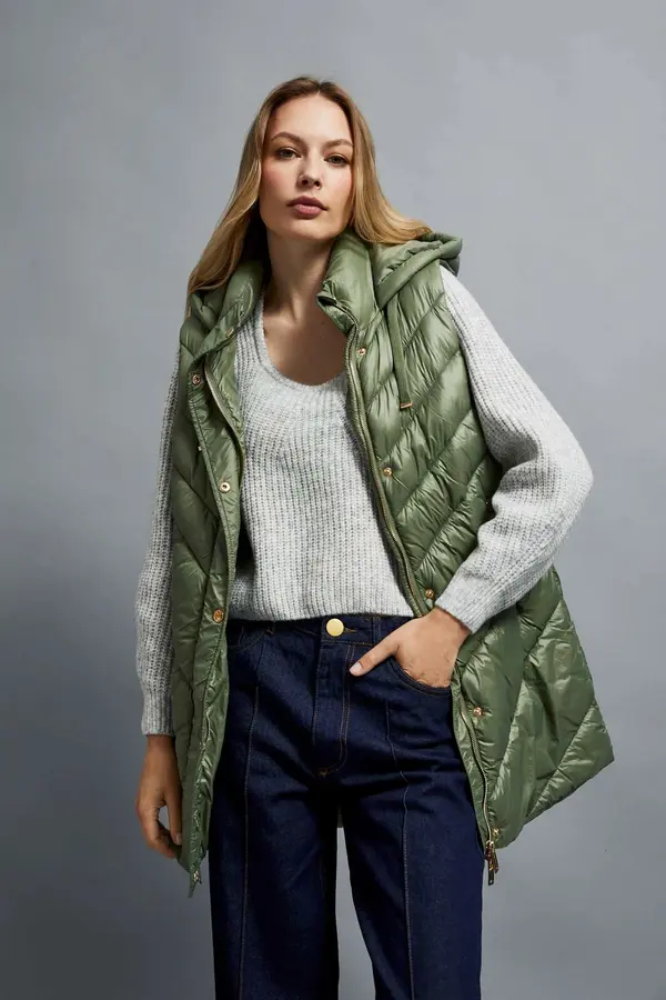 Marisse Marisse Quilted Vest With Hood, Olive