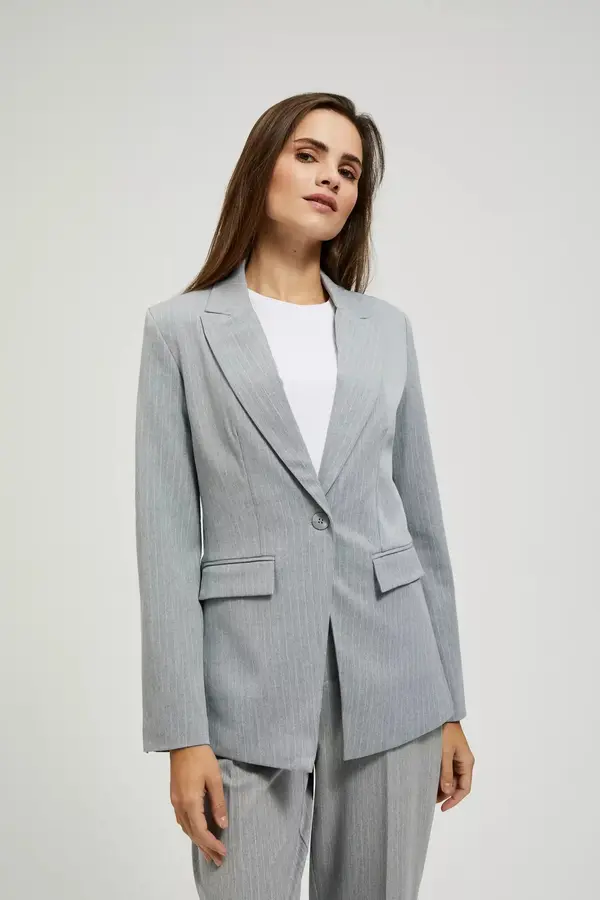 Marisse Marisse Single-Breasted Jacket With Delicate Gray Stripes