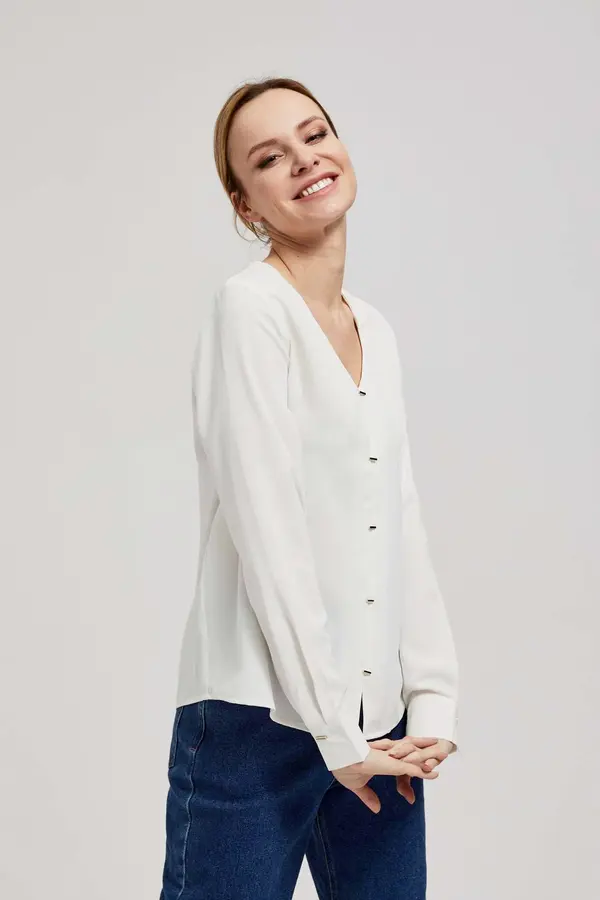Marisse Marisse V-Neck Shirt With Delicate Pearl Buttons