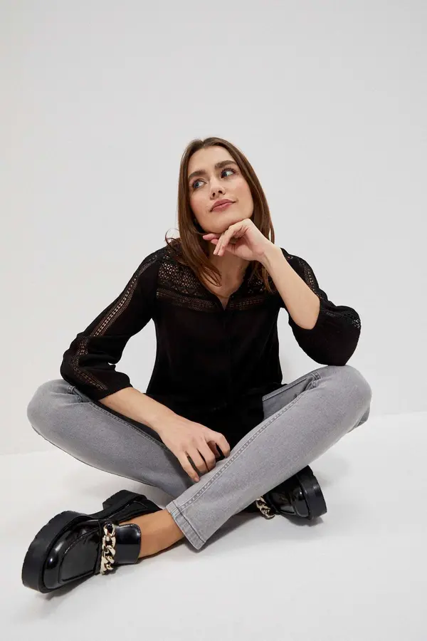 Marisse Marisse Viscose Shirt With Fringes L-Ko-3719 Black